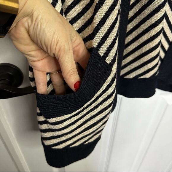 Chicos 2 Travelers Cardigan large Black Gold Stripe Knit Jacket Dolman Sleeve - Picture 6 of 10